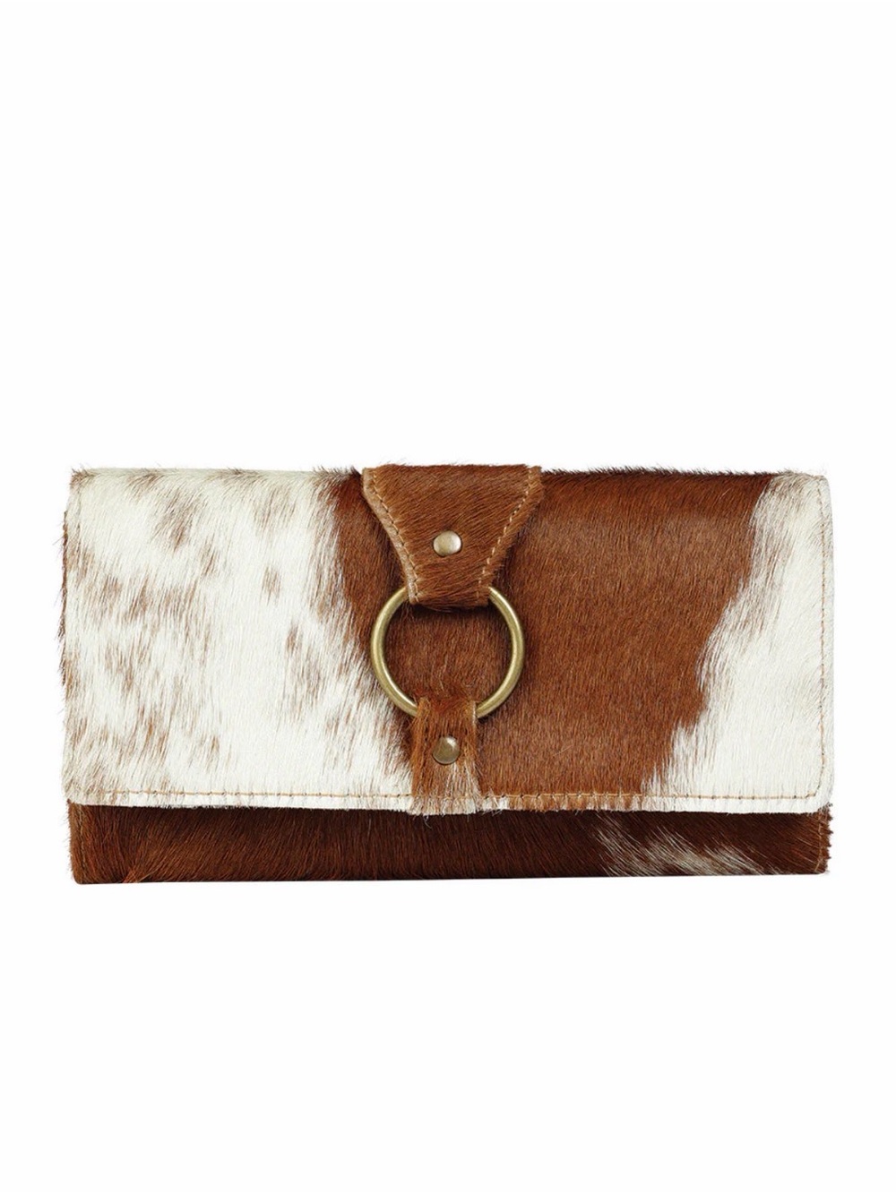 Western Wallet Brown and White Haircalf Foldover Wallet